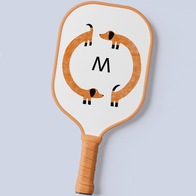 Dackel Wurst Dog Monogramm Pickleball Schläger (Dachshund funny monogram pickleball paddle)