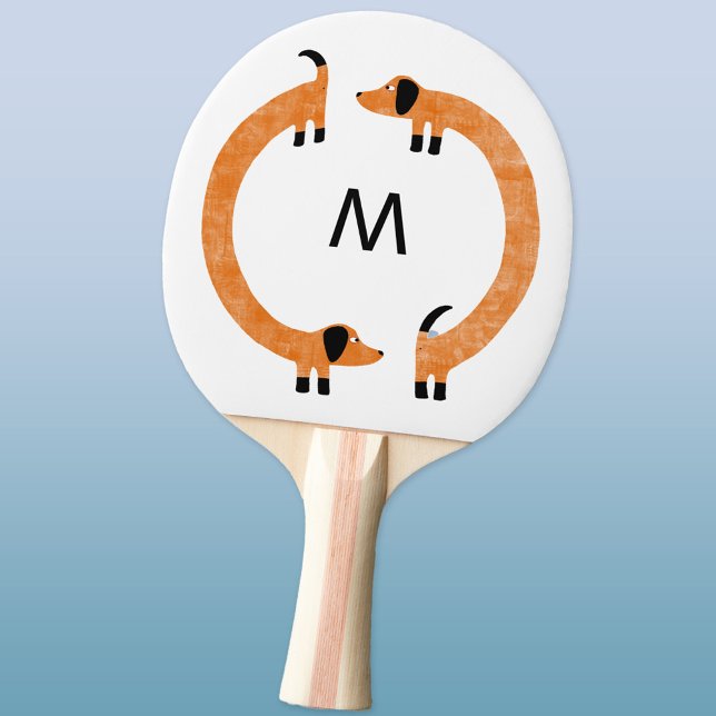 Dackel Wurst Dog Monogramm Tischtennis Schläger (Fun Dachshund sausage dog monogram initial ping pong paddle)