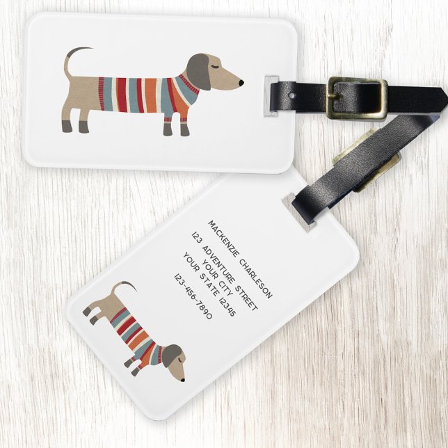 Dackel Wurst Hund Personalisiert Gepäckanhänger (Fun Dachshund Wiener Sausage dog personalized luggage tag)