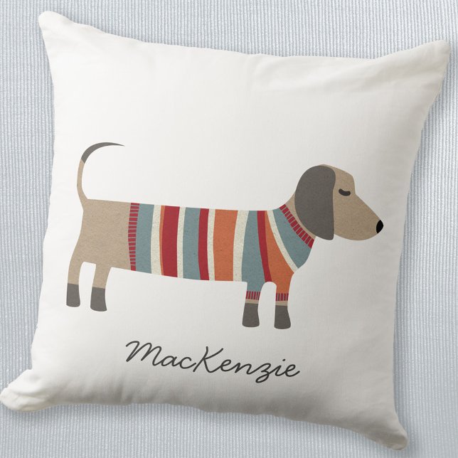 Dackel Wurst Hund Personalisiert Kissen (Fun personalized custom name Dachshund Wiener Sausage Dog throw pillow)