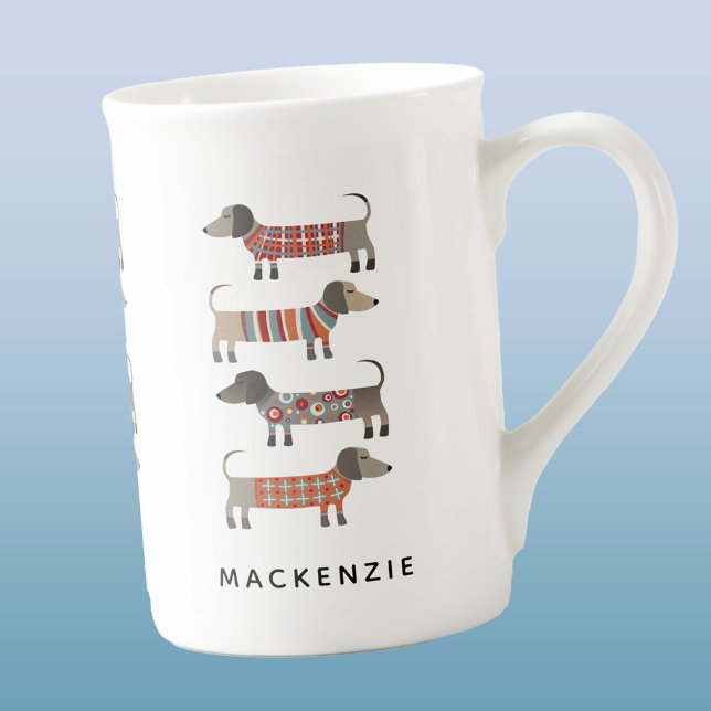 Dackel Wurst Hund Personalisiert Prozellantasse (Dachshund Wiener Sausage Dog bone china mug)