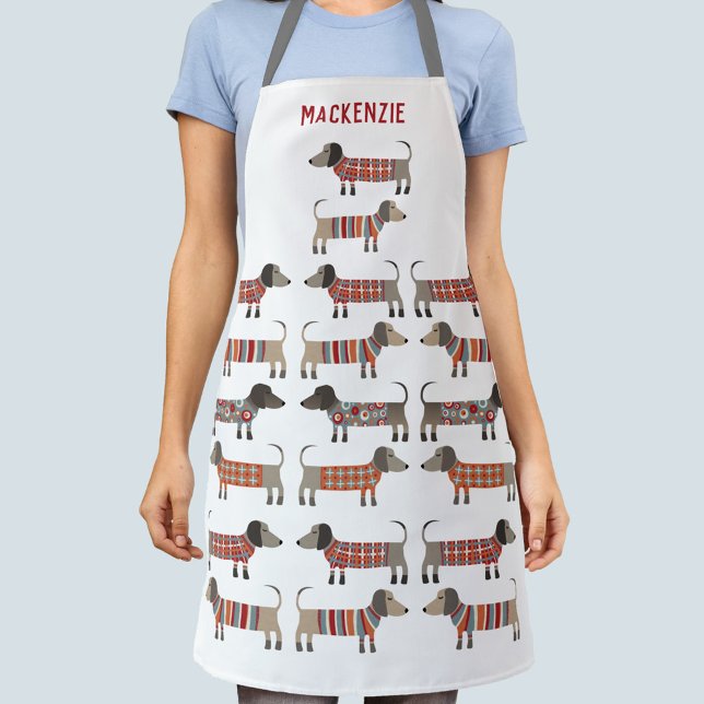 Dackel Wurst Hund Personalisiert Schürze (Personalized name cute Dachshund Wiener Sausage Dog apron)
