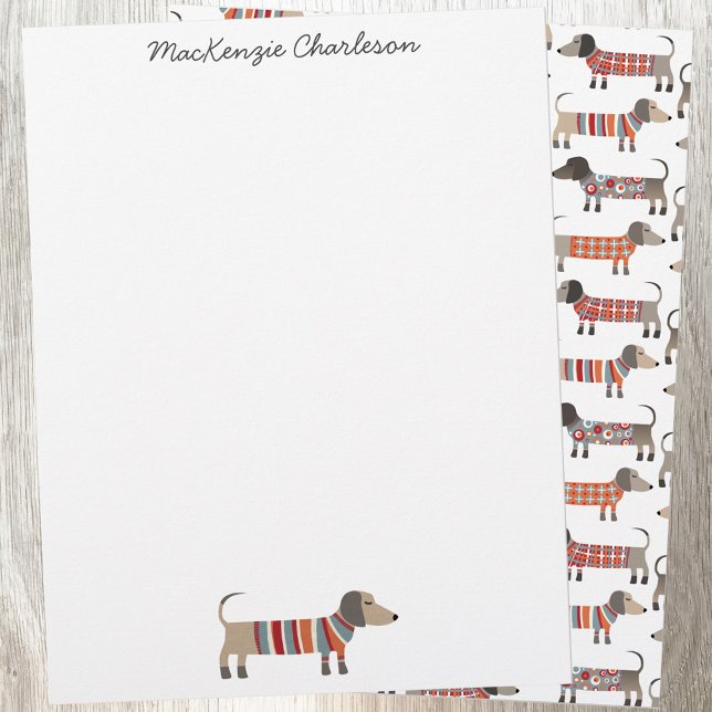 Dackel Wurst Hund Personalisiert Stationery Briefbogen (Dachshund Wiener Sausage Dog personalized name stationery)