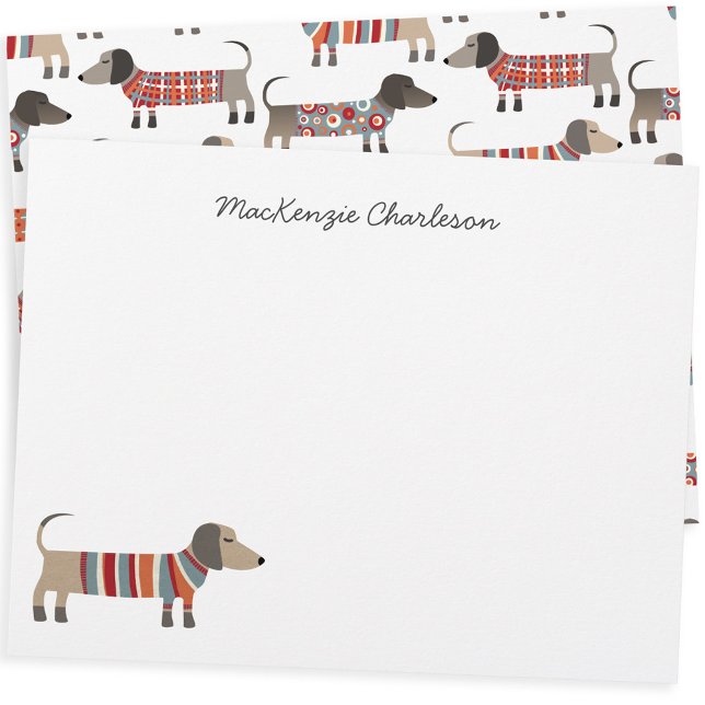 Dackel Wurst Hund Personalisiert Stationery Briefbogen (Fun Dachshund Wiener Sausage Dog personalized custom name stationery)