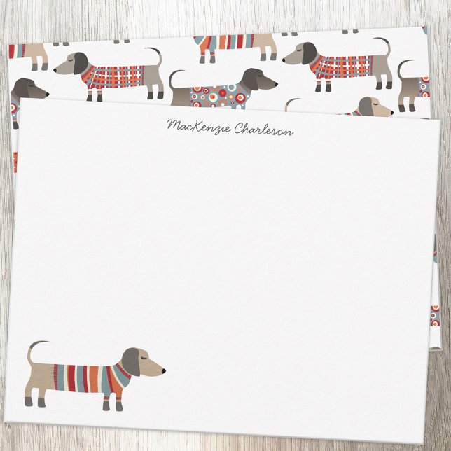 Dackel Wurst Hund Personalisiert Stationery Mitteilungskarte (Dachshund Wiener Sausage Dog personalized script name note card)