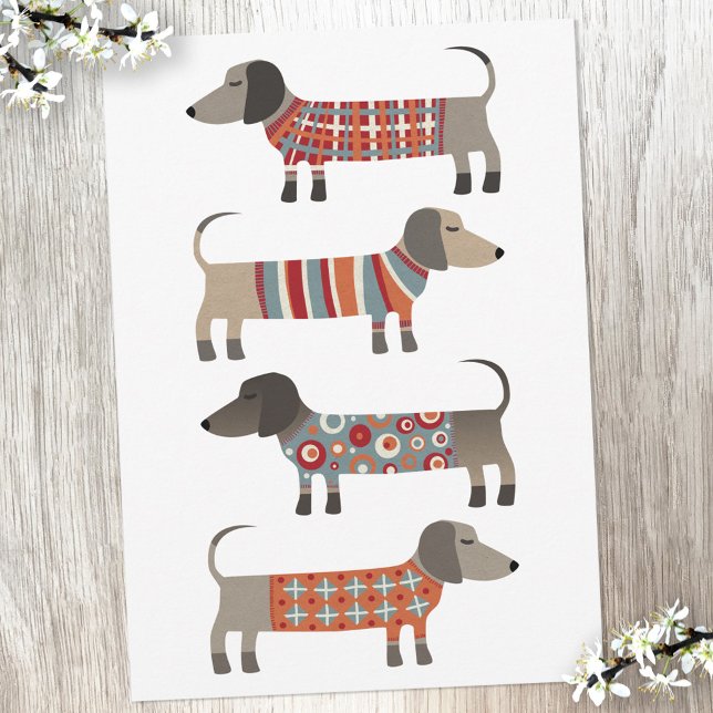 Dackel Wurst Hundeschlittenkarte Dankeskarte (Dachshund Wiener Sausage Dog flat card)