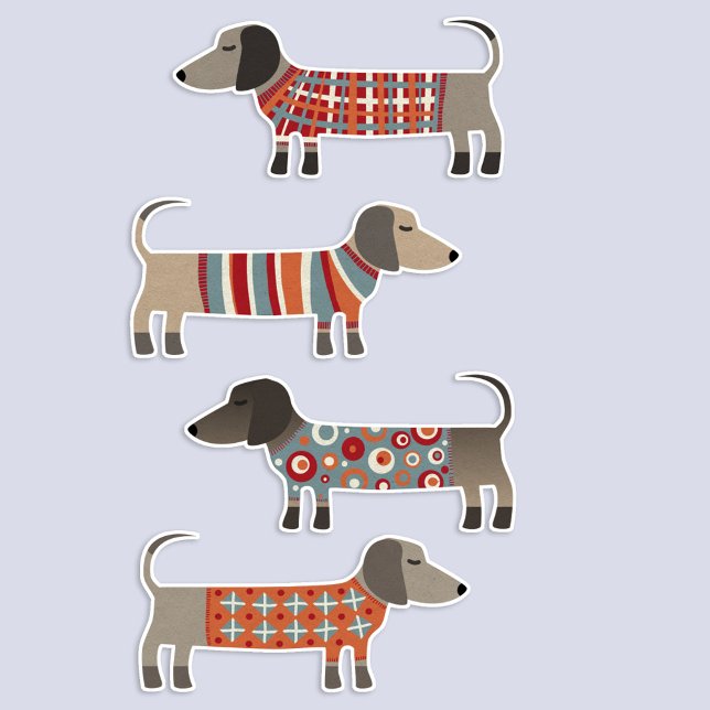 Dackel Wursthund Aufkleber (Fun Dachshund Wiener Sausage Dog sticker set)