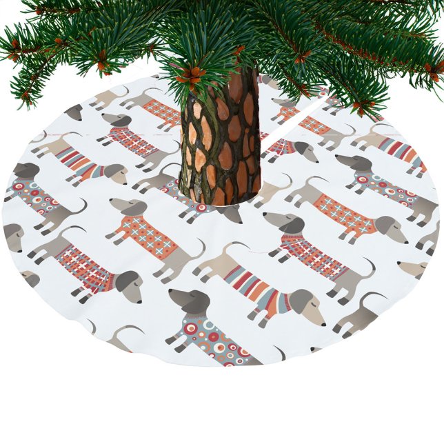 Dackel Wursthund Polyester Weihnachtsbaumdecke (Dachshund Wiener Sausage Dog fun festive Christmas tree skirt)