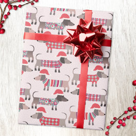 Dackel Wursthunde in Weihnachtshasen und Stricks Geschenkpapier