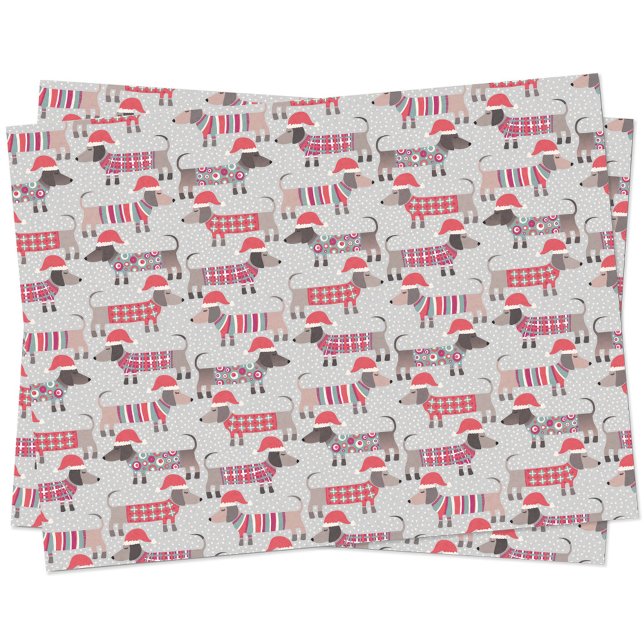 Dackel Wursthunde in Weihnachtshasen und Stricks Seidenpapier (Fun Christmas Dachshund Wiener Sausage dog pattern holiday tissue paper)