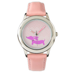 Dackel-Zeit: Rosa Fliegen-Ohr-Dackel + Zickzack Armbanduhr