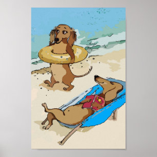 Dackeln am Strand Poster