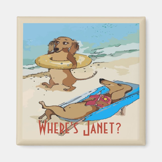 Dackeln am Strand, Test hinzufügen Magnet (Vorne)