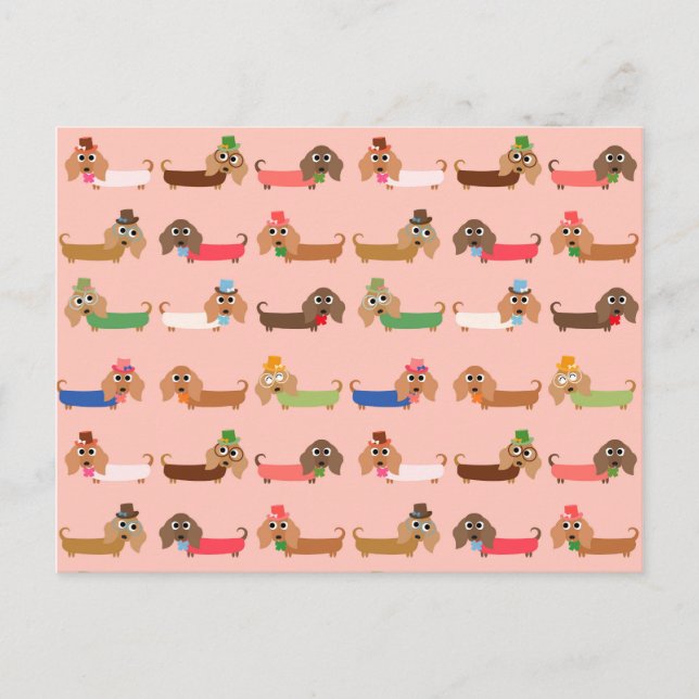 Dackeln auf rosa postkarte (Vorderseite)