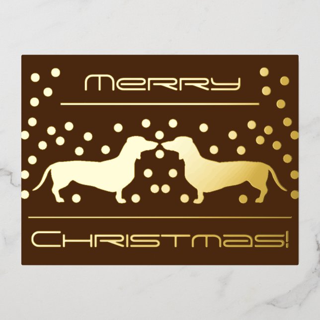 Dackeln Dosen Foil Holiday Postkarte - braun (Vorderseite)