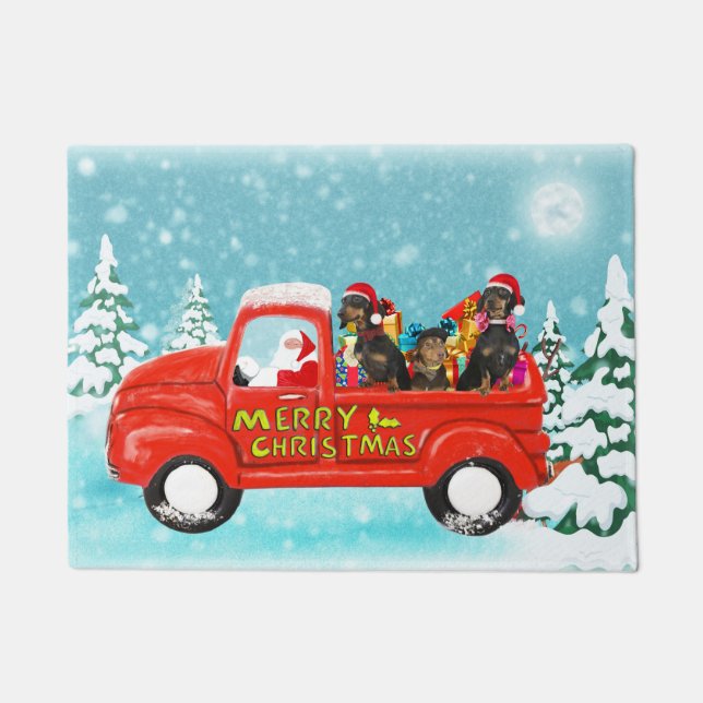Dackeln Hund Weihnachts Weihnachtswagen Fußmatte (Vorderseite)