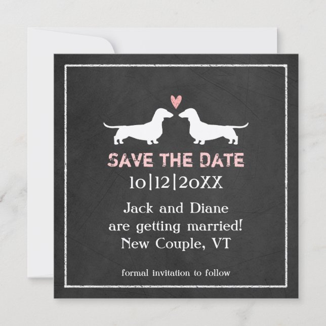 Dackeln Hunde Hochzeit Speichern Sie die Date Chal Save The Date (Vorderseite)