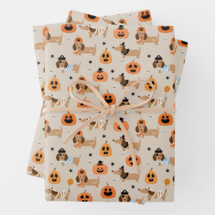 Dackeln im Halloween-Kostümmuster Geschenkpapier Set