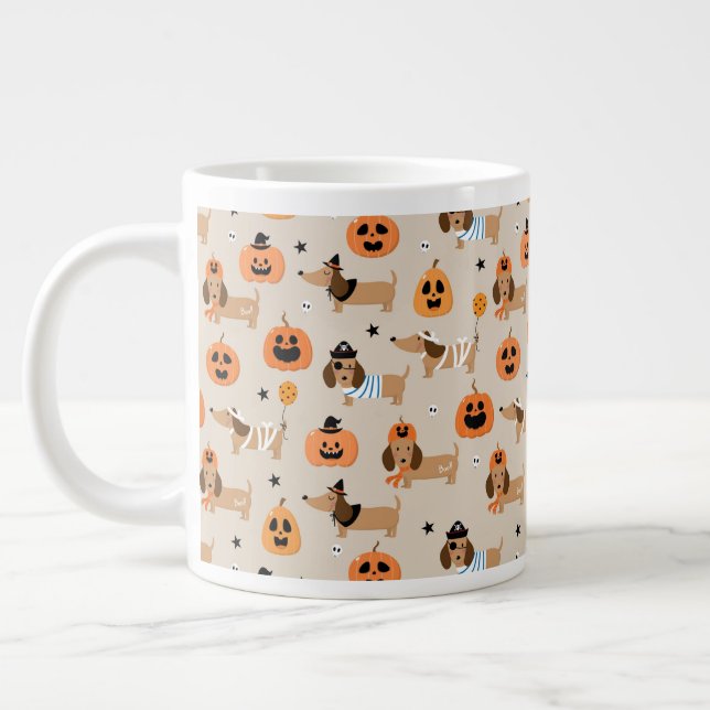 Dackeln im Halloween-Kostümmuster Jumbo-Tasse (Links)
