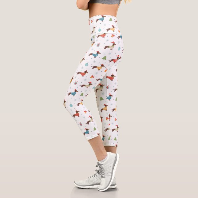 Dackeln im Weihnachtssüßmuster Capri Leggings (Links)
