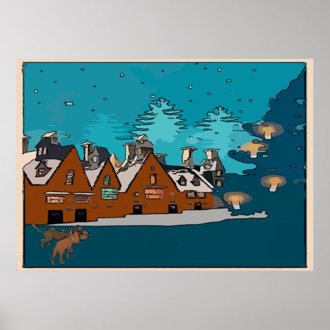 Dackeln im Winter Village, Poster (Vorne)