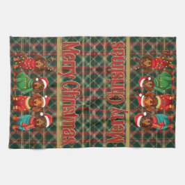 Dackeln in Antlers & Weihnachtsmannmützen: Weihnac Geschirrtuch