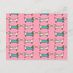 Dackeln in rosa Liebe Postkarte