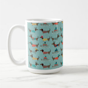 Dackeln mit Geschenken und Schlitten Muster Kaffeetasse