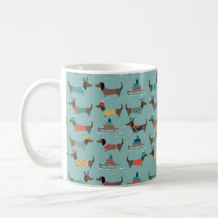 Dackeln mit Geschenken und Schlitten Muster Kaffeetasse
