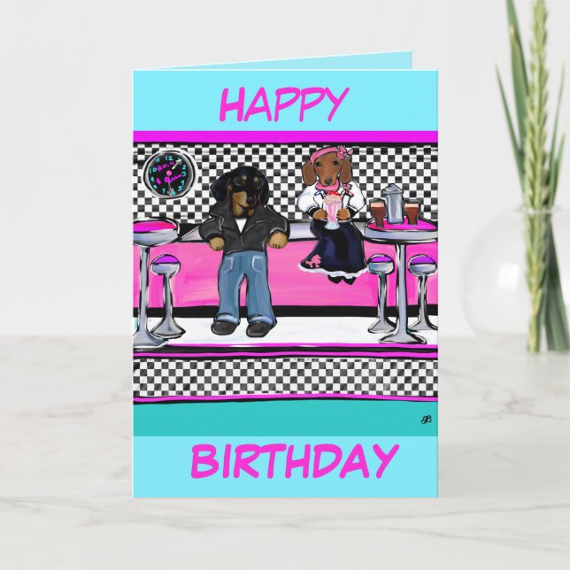 Dackeln Rock and Roll Karte (Vorderseite)