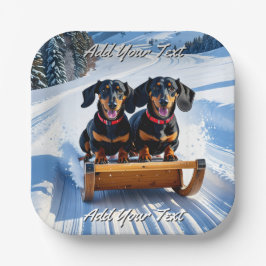 Dackeln Schlitten (Geburtstag/Winterveranstaltung) Pappteller