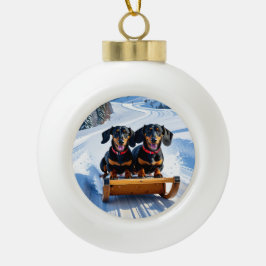Dackeln Schlitten Weihnachtsschmuck Keramik Kugel-Ornament
