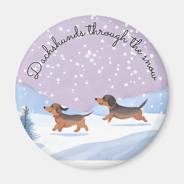 Dackeln Schnee Niedlich Weihnachtswurst Hunde Dack Magnet (Vorne)