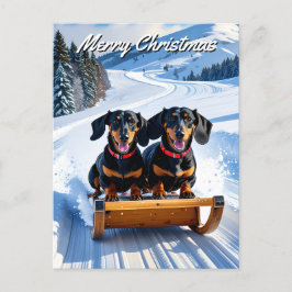 Dackeln Sled Christmas Postkarte