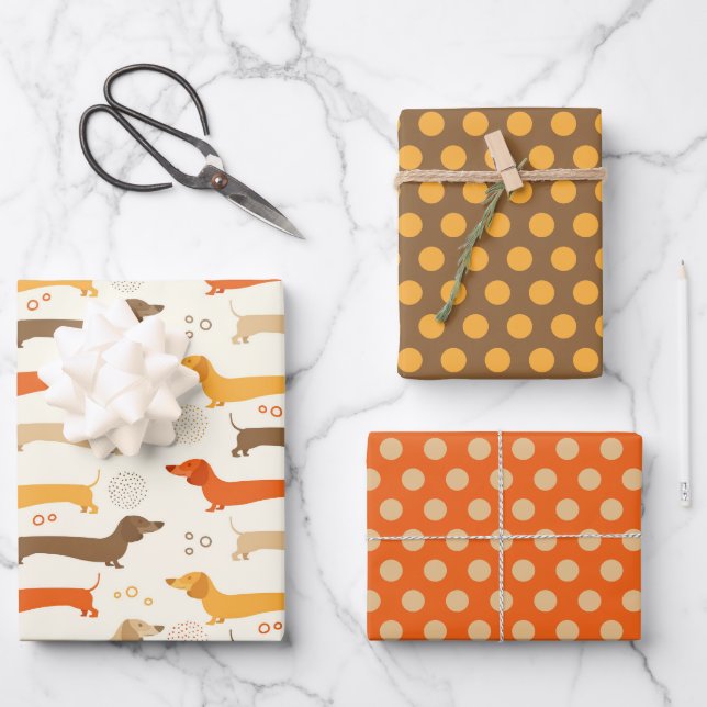 Dackeln und Polka Dots Wrapping Paper Set Geschenkpapier Set (Vorderseite)