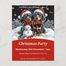 Dackeln und Snowman Weihnachts-Party Einladungspostkarte