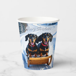 Dackeln zu Weihnachten auf Schlitten Pappbecher