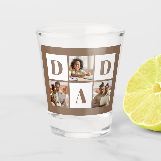 Dad 3 Foto-Collage mit fetter brauner Typografie Schnapsglas (Vorderseite)