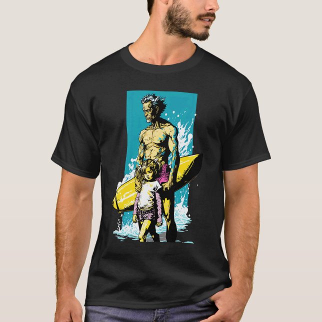 Dad And Daughter Surfing Retro Pop Surfer Dad  1 T-Shirt (Vorderseite)