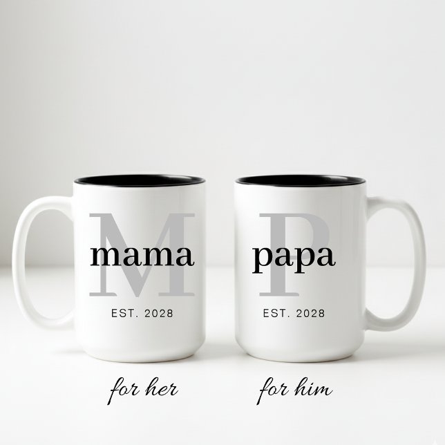 Dad and Mom Mug Set Personalized Gift for Parents Zweifarbige Tasse (Mama and Papa Coffee Mug Birthday Gift for Mom, Personalized Mom Mug Gift for Grandma and Mom)