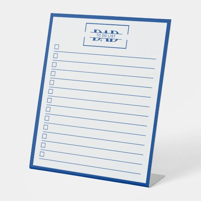 Dad Blue Monogram 10" x 12" To Do List Dry Erase Sockelschild (Vorderseite)
