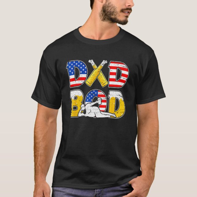 Dad Bod Drinking Love Gym Funny USA Flag Beer Fath T-Shirt (Vorderseite)