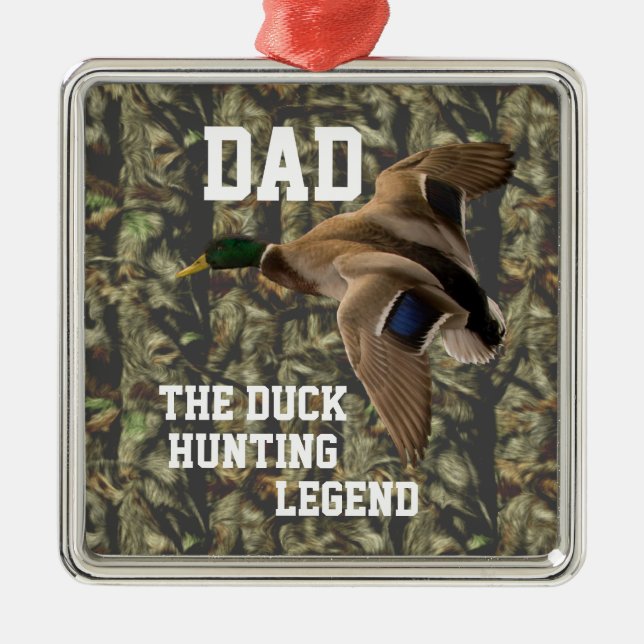 Dad Duck Hunting Legend Mallard Father Camo Ornament Aus Metall (Vorne)
