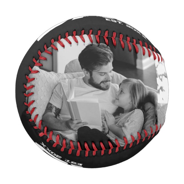 Dad Est 3 Photo Black & White Year Father's Day  Baseball (Vorderseite Links)