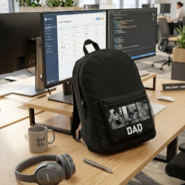 Dad Est 3 Photo Black & White Year Father's Day Bedruckter Rucksack