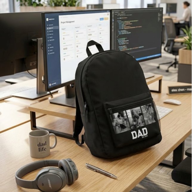 Dad Est 3 Photo Black & White Year Father's Day  Bedruckter Rucksack (Von Creator hochgeladen)