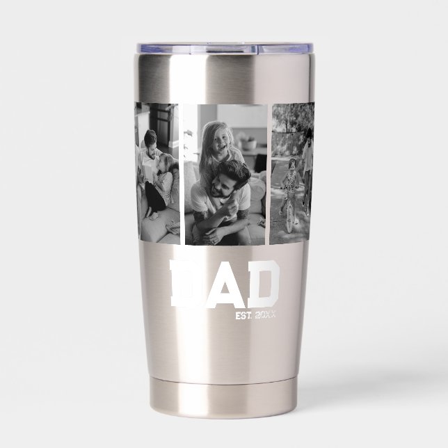 Dad Est 3 Photo Black & White Year Father's Day  Thermobecher (Vorderseite)