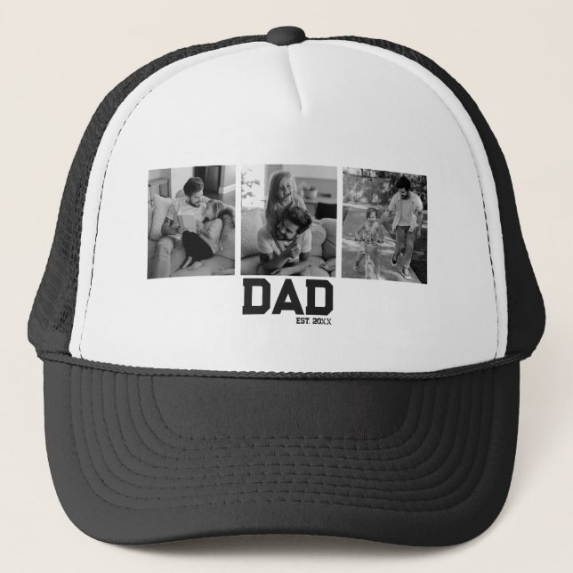 Dad Est 3 Photo Black & White Year Father's Day  Truckerkappe (Vorderseite)