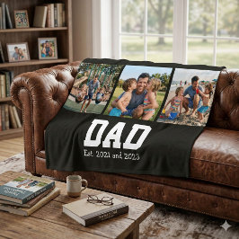 Dad Est. Bold Black Font 3 Photo Fathers Day Gift Fleecedecke