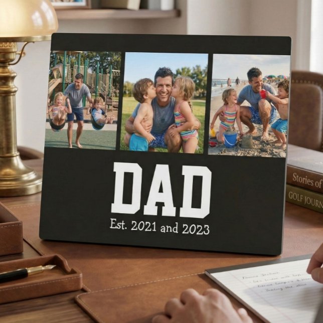 Dad Est. Bold Black Font 3 Photo Fathers Day Gift Fotoplatte (Von Creator hochgeladen)